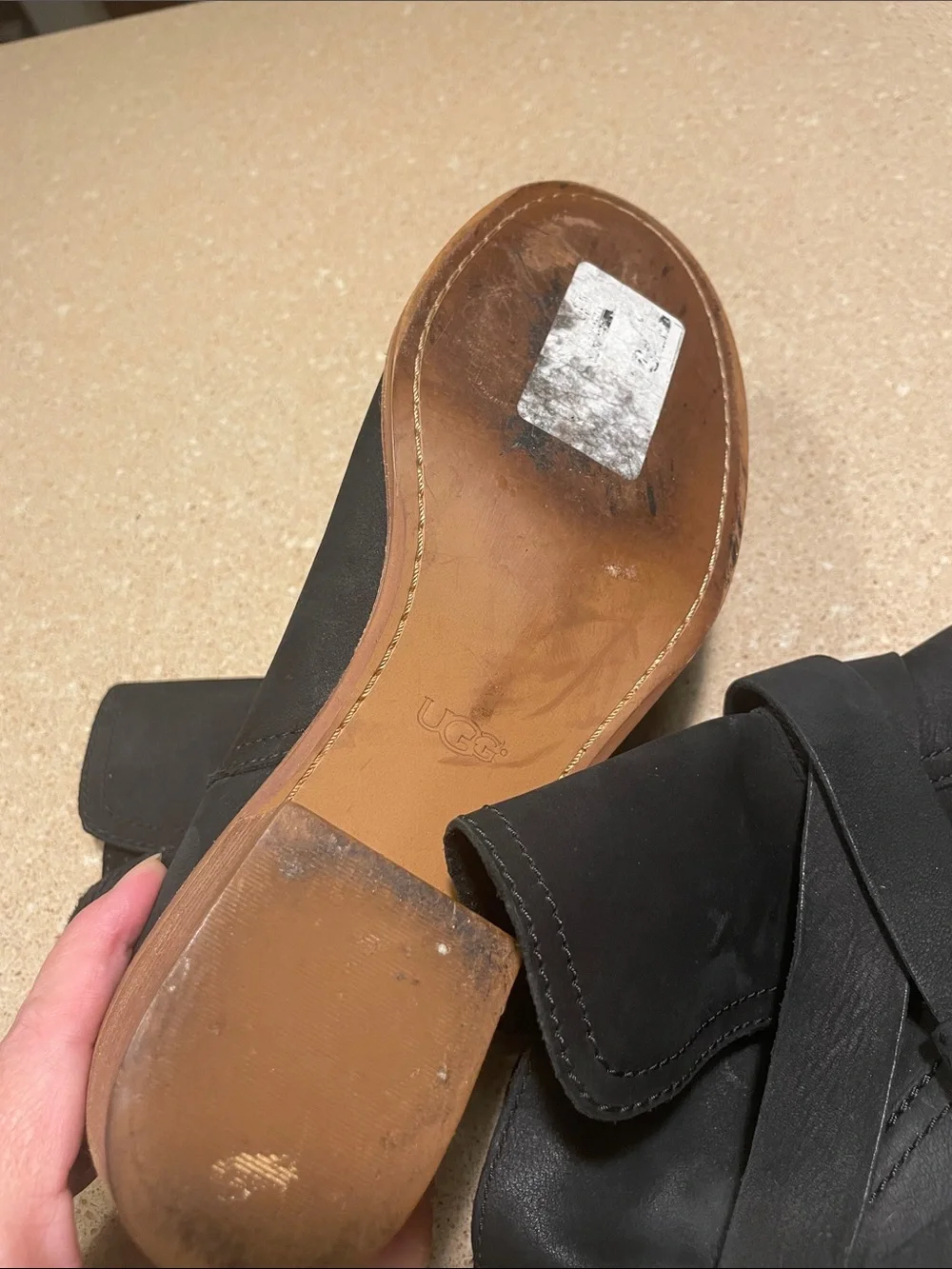UGG Black Leather Ankle Booties with Wrap Strap